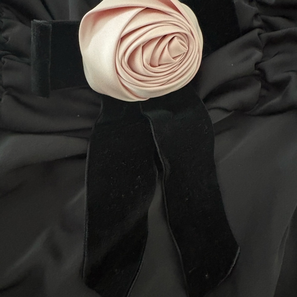 For Love & Lemons Black Long-Sleeve Mini Dress with Pink Rosette - Picture 4 of 5